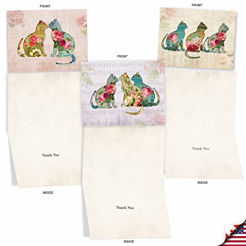 Image of The Best Card Company 10 Assorted Cat Thank You Note Cards Boxed Set 4 x 5.12 Inch with Envelopes (10 Designs, 1 Each) Catfigurations M6452TYG