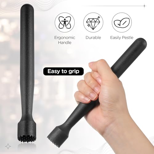 Baderke Muddler for Cocktails Plastic Bar Muddler Bulk 8 Inch Bar Accessories Tools Set for Home Ice Crusher Bartender Accessories Mojito Fruit Drink(Classic,Black,8 Pcs) - Thumbnail 4