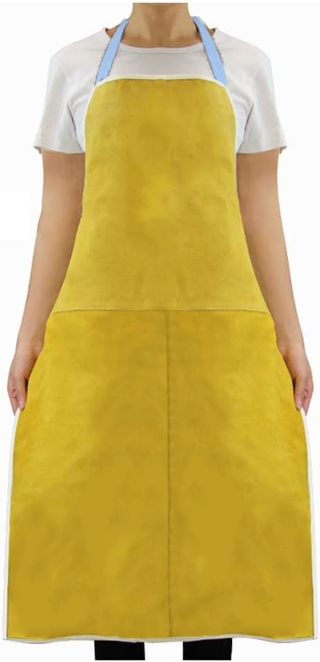 Leather Heat-Resistant Safety Apron, Men and Women Flame-Retardant Welding Aprons, Blacksmith Carpentry Workshop Safety Vest (Color : Yellow, Size : 100X70cm/39.4X27.6in)