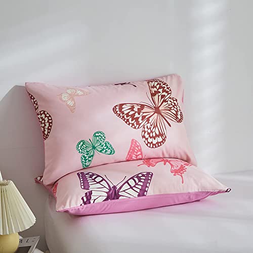 Homewish Butterfly Comforter Cover King, Pink Green Purple Brown - Image 4