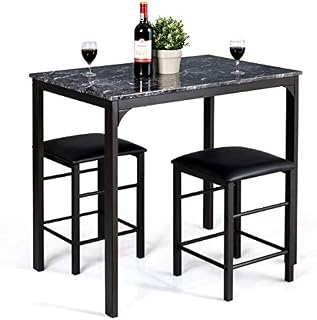 Giantex 3 Pcs Dining Table and Chairs Set with Faux Marble Tabletop 2