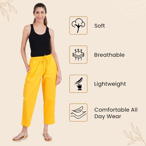 Image of Happy Bunny Parallel Pants for Women 100% Cotton Ankle Length Trousers Regular Fit with Elastic Drawstring Stylish & Pockets Casual Formal Wear for Office & Home