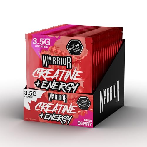 Warrior Creatine Plus Energy Pre Workout Sachets High Strength Creatine Monohydrate Drink Mix with Caffeine and B Vitamins Zero Sugar Muscle Energy and Recovery 15 Sachets