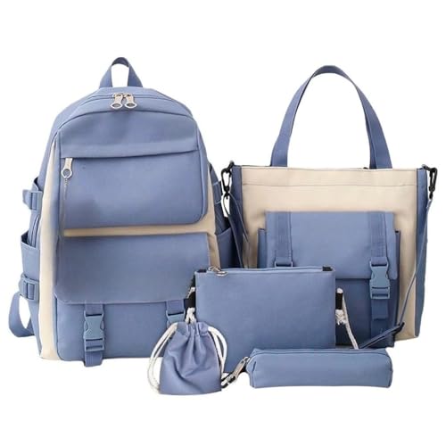 Kit 5 Bolsas Mochila Feminina e Masculina de Nylon Escolar Multiuso Grande Capacidade(Azul)