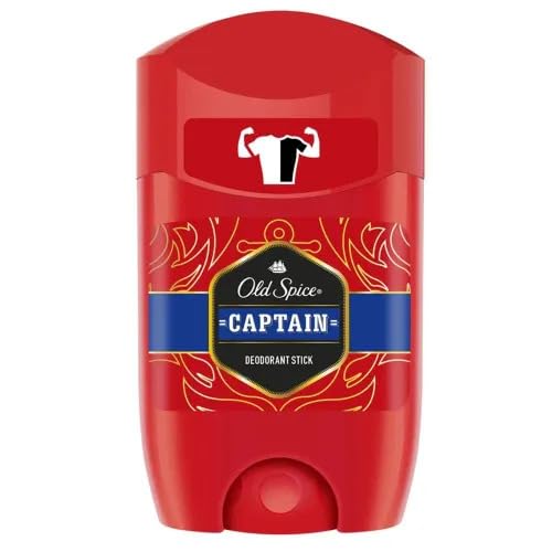 Old Spice Captain Desodorante en barra para hombre (50 ml), 48 h de frescura, 0% sales de aluminio, sin residuos blancos ni manchas amarillas