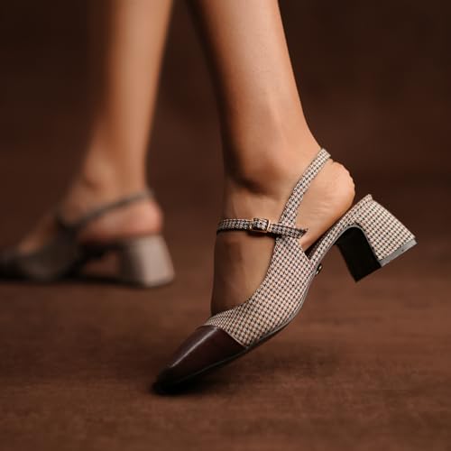 Image of Theater Women Mary Jane Block Heels | Square Toe Slingback Sandals with Adjustable Strap | Stylish & Comfortable for Party, Office & Causal Wear