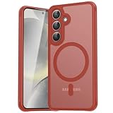EASDNB Funda para Samsung Galaxy S24 Magsafe, funda magnética para Samsung S24, protección de cámara, resistente a los golpes, resistente a los arañazos, translúcida para Galaxy S24, color rojo