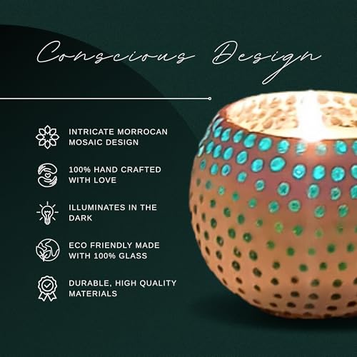 Image of Floryn Decor Morrocan Mosaic Candle Holders | Home Light Decorations Items | Mosaic Glass Tealight Holder | Best lamp for Diwali Decoration | Pack of 3 (with 3 Tealight Candle Free)
