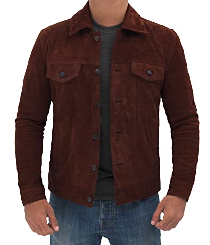Image of fjackets Real Lambskin Vintage Trucker Leather Jacket Men - Shirt Collar Style Leather Jackets For Mens