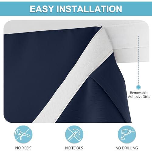 Image of RYB HOME Blackout French Door Curtain - Privacy Thermal Insulated Window Shades for Patio Kitchen Front Entry Back Door Glass Window, Self Adhesive No Drill, 1 Panel, 26 inch W x 80 inch L, Navy