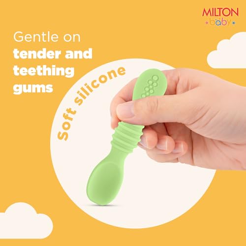 Image of MILTON baby Silicone Tumbler with Spoon I Baby & Toddler Training Cup & Spoon I BPA Free- 100% Food Grade I Weighted Base to Prevent Tip-Overs I Anti Slip Bottom I Gentle on Tender Gums I Mint Green