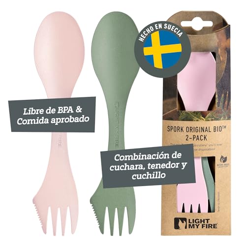 Light My Fire Spork Cubiertos de Camping para Llevar 3 en 1 -Cubierto Multifunción Reutilizable - Viaje y Excursionismo – Irrompible, No Tóxico, Sin BPA – paquete de 2