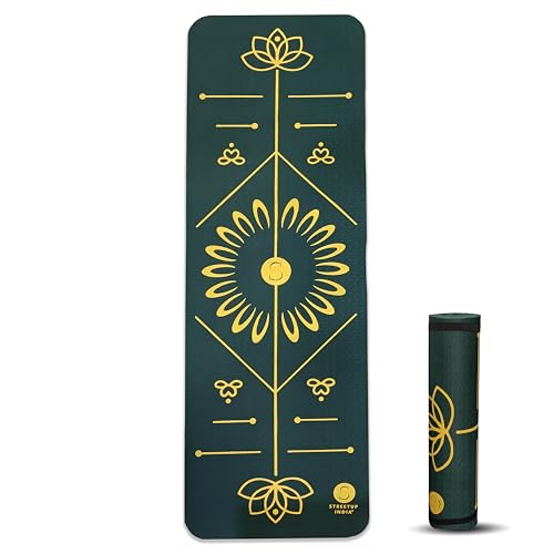 Image of Streetup India TPE Yoga Mat With Body Alignment |6 mm Thickness| for Men and Women| Ideal Exercise Mat For Yoga, Pilates And Workout| Anti Skid (Green)