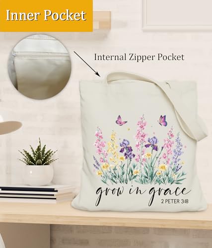 Image of Aesthetic Christian Gifts Tote Bag for Church, Religious Tote Bag for Bible Study, Medium Size with Inner Pocket