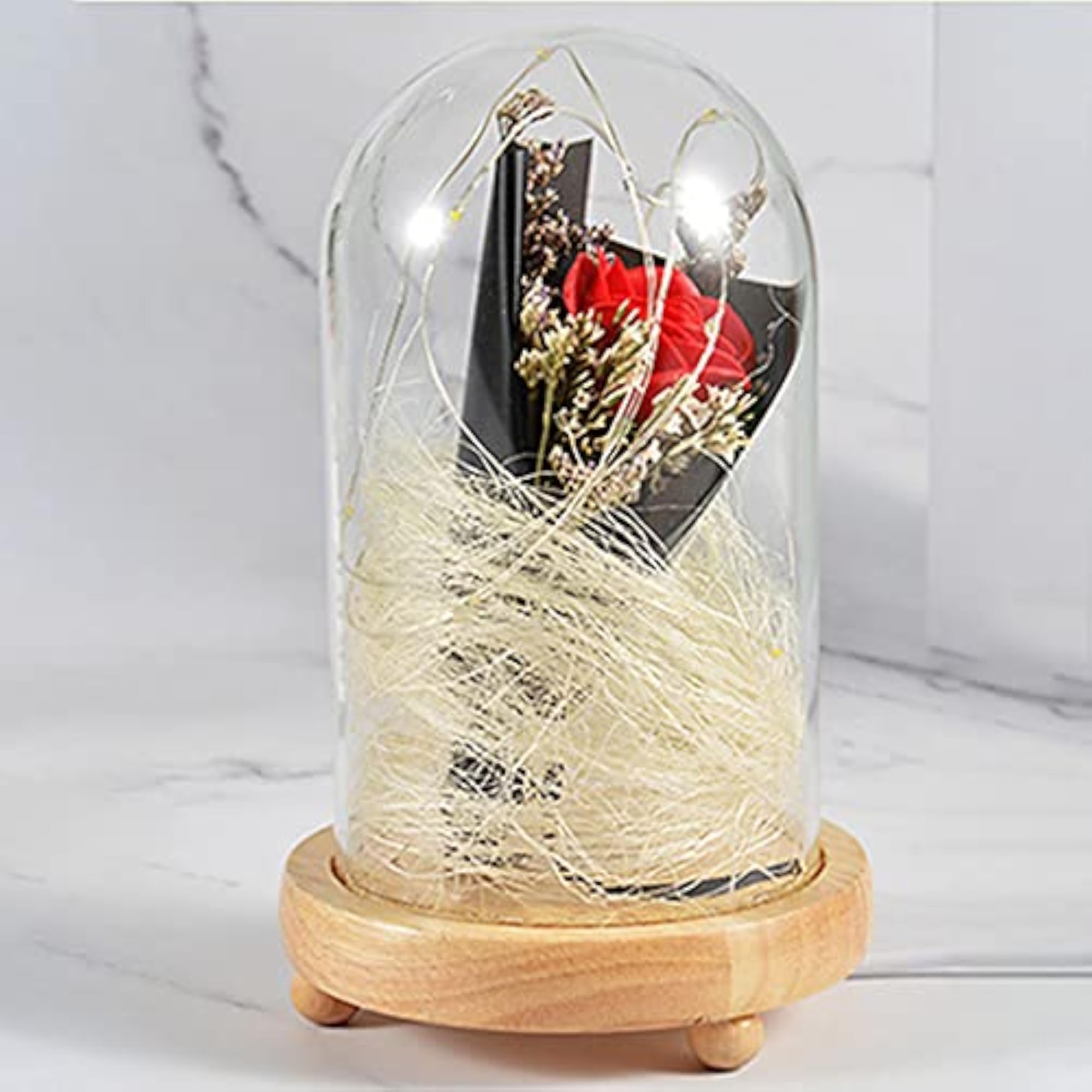 LED Flower Dome Glass Decorative Artificial Rose Light