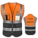 YOWESHOP High Visibility Reflective Safety Vest with Pockets and Zipper Custom Your Logo Safety Workwear,Orange Black M