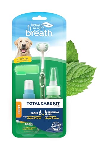 TropiClean Fresh Breath & Tartar Control Total Care System for Large Dogs | Dog Toothpaste & Brush | Dental Gel for Dogs