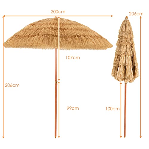 FANTASK Parasol przeciwsłoneczny 175 cm, obustronnie zginany o 30°, hawajski parasol plażowy. Słomkowy parasol na balkon, do ogrodu, na taras, plażę (żółty)