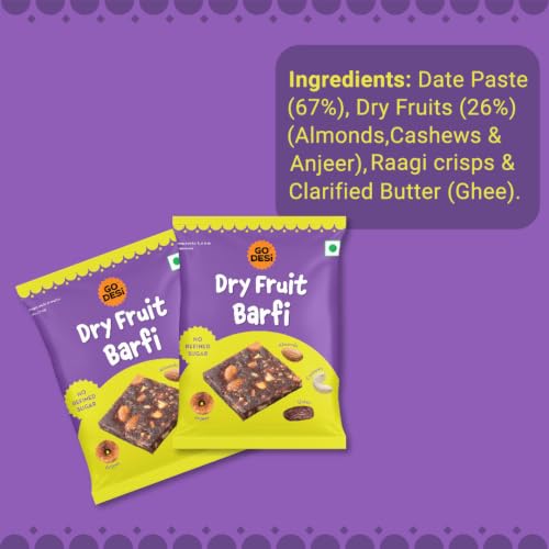 Image of GO DESi Dates Dry Fruit Barfi - Pack of 6 | 93% Dry Fruits | No Added Sugar | Sweets | Burfi