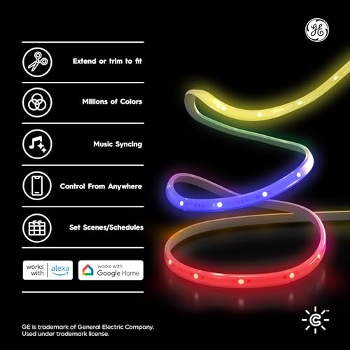 Image of Cync GE Dynamic Effects Smart LED Light Strip Extension, Room Decor Aesthetic Color Changing Lights, LED Lights for Bedroom and TV, Works with Amazon Alexa and Google, 8 Ft Extension ONLY
