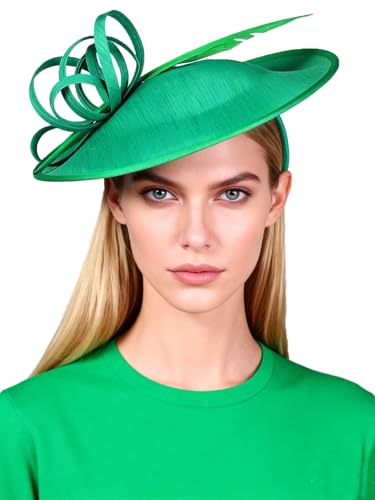 Green Wide Brim Tea Party Derby Hat for Women Elegant Kentucky Fascinator Formal Church Top Hats