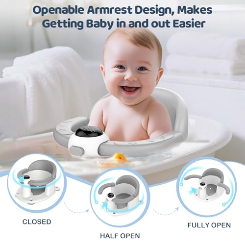 Image of TOSGN Baby Bath Seat-for Babies 6 Months & up, Water Temperature Display+Soft Cushion, Non-Slip Toddler Bath Seat for Baby, Sit Up Bath Seat for Baby, Grey