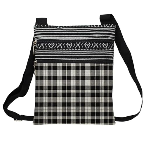 Black & White Checkered Pattern Messenger Bag Small Ethnic Adjustable Strap Crossbody Zipper Pouch Checkered Phone Organizer Wallet Cute Shoulder Handbag for Women Friends