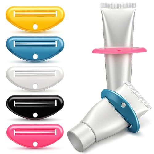 Larrel Lot de 5 presse-tubes, 5 couleurs, distributeur de dentifrice, porte-rouleau, presse-tube...