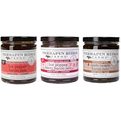 Terrapin Ridge Farms Bacon Me Crazy Sampler Set – One Jar Each of Hot Pepper Bacon Jam, Apple Maple Bacon Jam, and Hot Pepper Berry Bacon Jam (3 items) Cover