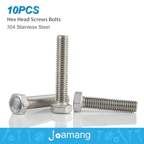 Image of M6-1.0 x 60mm Hex Head Screws Bolts, M6 x 1.0 Bolt, 304 Stainless Steel(A2-70), Hexagon Head Bolts, Metric Fully Thread, Bright Finish, Quantity 10