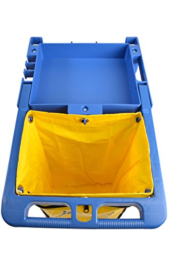 Image of Janico 1050BL Janitor Cart Commercial Housekeeping Utility Cart with 3 Shelfs, 25 Gallon Zippered Yellow Vinyl Bag, Blue, Pack of 1