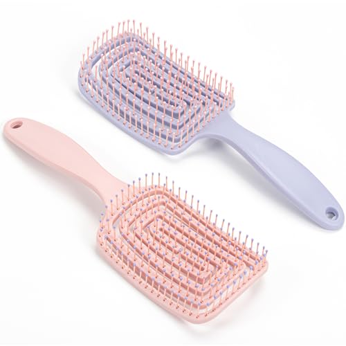 2Pack Detangle Hair Brush for Wet & Dry Hair โ Curved Vent Hair Brush Detangler for Women, Men โ Easy Detangling for Curly, Straight & Thick Hair, No Pull Massage