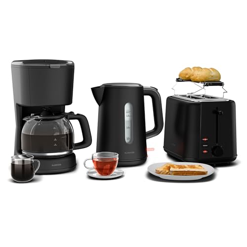 Klarstein Velaire Set Petit-Déjeuner Complet – Grille-Pain 2 Fentes 7 Niveaux, Bouilloire Électrique 1,7L, Cafetière Filtre 10 Tasses, Design Moderne,...