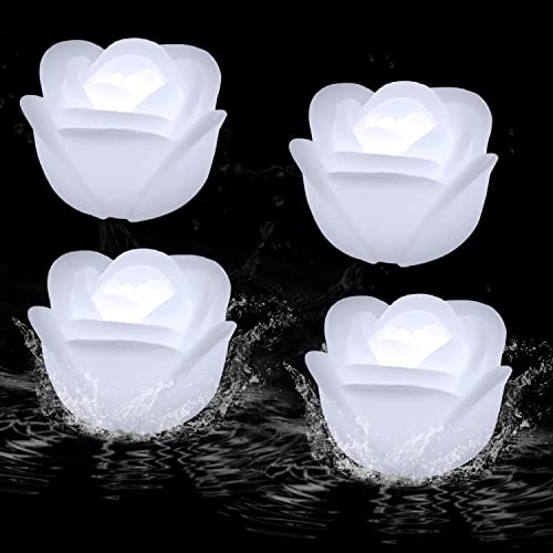 Flameless Led Floating Candles - 2.5" Wax Rose With Flickering Led Battery Works 100+ Hours Waterproof Tealights For Cyliner Vases, Centerpieces At Weddings, Party, Pool, Holiday (12Pack, White) #TOP1