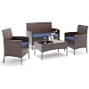 Patio Furniture Set 4 Pieces Small, Belcony Furniture Outdoor Wicker Patio Conversation Set for Backyard,Porch, Deck,Garden,Poolside and Balcony Blue