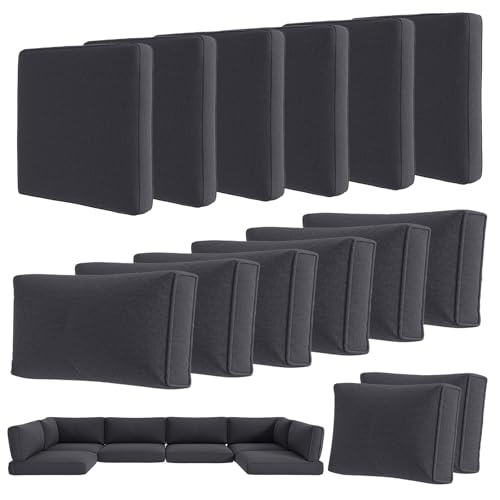 Aoxun 14-Piece Outdoor Cushions Covers with Zippered and Anti-Slip Dot, Patio Cushion Covers Replacement for Outdoor Furniture, Washable Reusable Couch Protectors, Dark Grey (Covers Only)