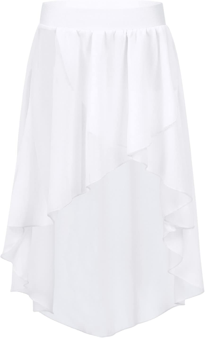 Jhaoyu Girls Ballet Dance Chiffon Irregular Skirt Flared Pleated Skater Skirts Elastic Waist Ballerina Skirt Dancewear