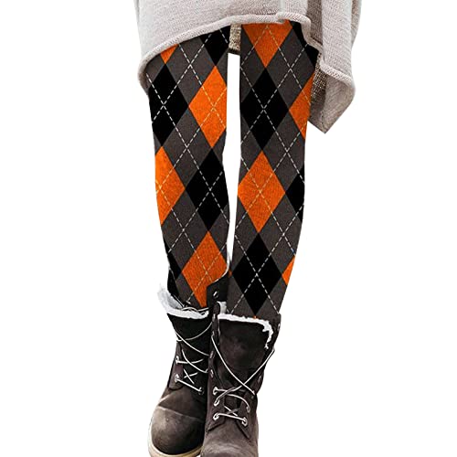 Dam halloween tryckta byxor leggings elastiska helt smala avslappnade långa stövelbyxor 80-tal träningskläder pojkshorts underkläder för kvinnor sexig pack, Orange, S