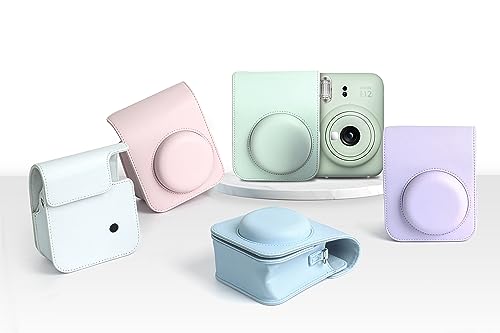 Image of Breatoi PU Leather Camera Case for Mini 12 - Rainproof, Soft, and Stylish in Pastel Blue with Adjustable Shoulder Strap