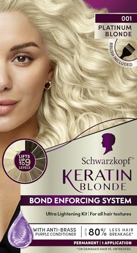 Schwarzkopf 00017000349862 Keratin Blonde Hair Dye Platinum Blonde 001, Ultra Lightening Kit, 1 Application - Hair Bleach Enriched thumb #1