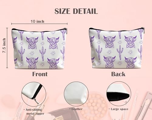 Image of Cow Makeup Bag - Leather Cowgirl Stuff, Western Gifts For Women, Multifunctional Makeup Bag