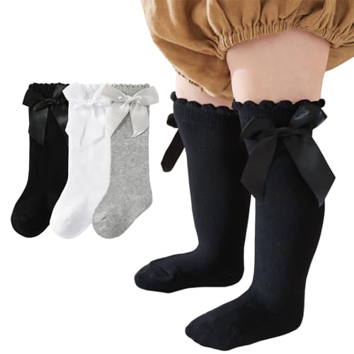 Lista de Calcetines hasta la rodilla para Niño los 5 mejores. 41 MIREAZW - Calcetines altos hasta la rodilla para bebé recién nacido, con volantes, calcetines largos para bebé, Multicolor1, 3 pares, 2-4 Años