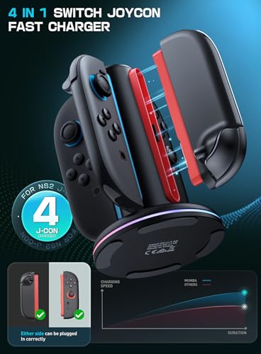 Mumba Charging Dock for Nintendo Switch 2 Joy-Con Controllers – 4 in 1 Fast Charger Station, Magnetic & Weighted Base, Bi-Directional Design, LED Indicators & Overcharge Protection - Image 5
