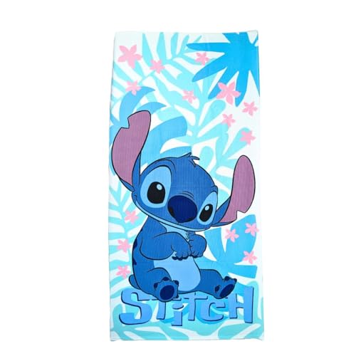 My sweety pop - Toalla de playa Stitch para niños, 70 x 140 cm, 100% poliéster, para vacaciones, idea de regalo, puntada, color blanco y azul