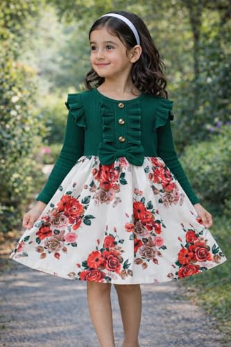 Image of Buy & Try by Dharmikaay Girl's Lycra Floral Printed Frock Dress for Girls Short Frock Baby Princess Western Dresses| Stylish Fancy Kids Clothing for New Year, Fashion.