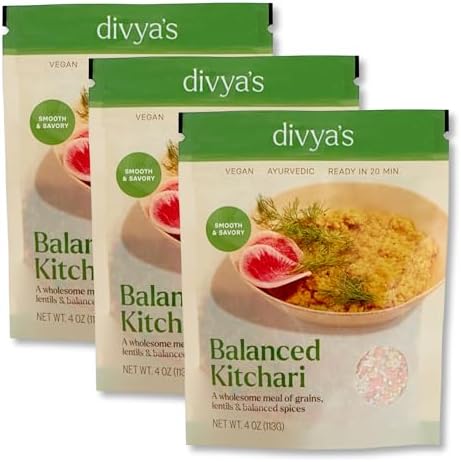 Divya's Balanced Kitchari One Pot Ayurvedic Meal with Organic Basmati Rice, Yellow Mung Dal, Red Lentils & Indian Spices - Vegan, Gluten-Free, Non-GMO Kitchari Spice Mix Organic Single Serving 3 Pack