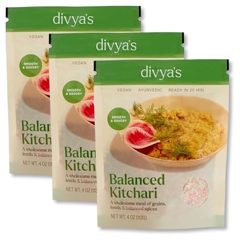 Divya's Balanced Kitchari One Pot Ayurvedic Meal with Organic Basmati Rice, Yellow Mung Dal, Red Lentils & Indian Spices - Vegan, Gluten-Free, Non-GMO Kitchari Spice Mix Organic Single Serving 3 Pack Cover