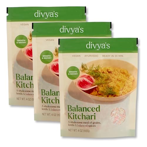 Divya's Balanced Kitchari One Pot Ayurvedic Meal with Organic Basmati Rice, Yellow Mung Dal, Red Lentils &amp; Indian Spices - Vegan, Gluten-Free, Non-GMO Kitchari Spice Mix Organic Single Serving 3 Pack