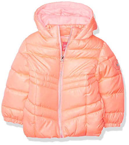 Pink Platinum Baby Girls' Puffer Jacket, NEON Coral, 4T