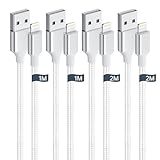 [新版MFi認証] iPhone 充電ケーブル ライトニングケーブル 1M/1M/2M/2M 4本セット USBA-lightning ケーブル 2.4A急速充電 ナイロン編み USB同期 高速データ転送 断線防止 超高耐久 iPhone 14/14 Pro/13/13 Pro/12/11/X/8/8plus/7/6/iPad 各種対応